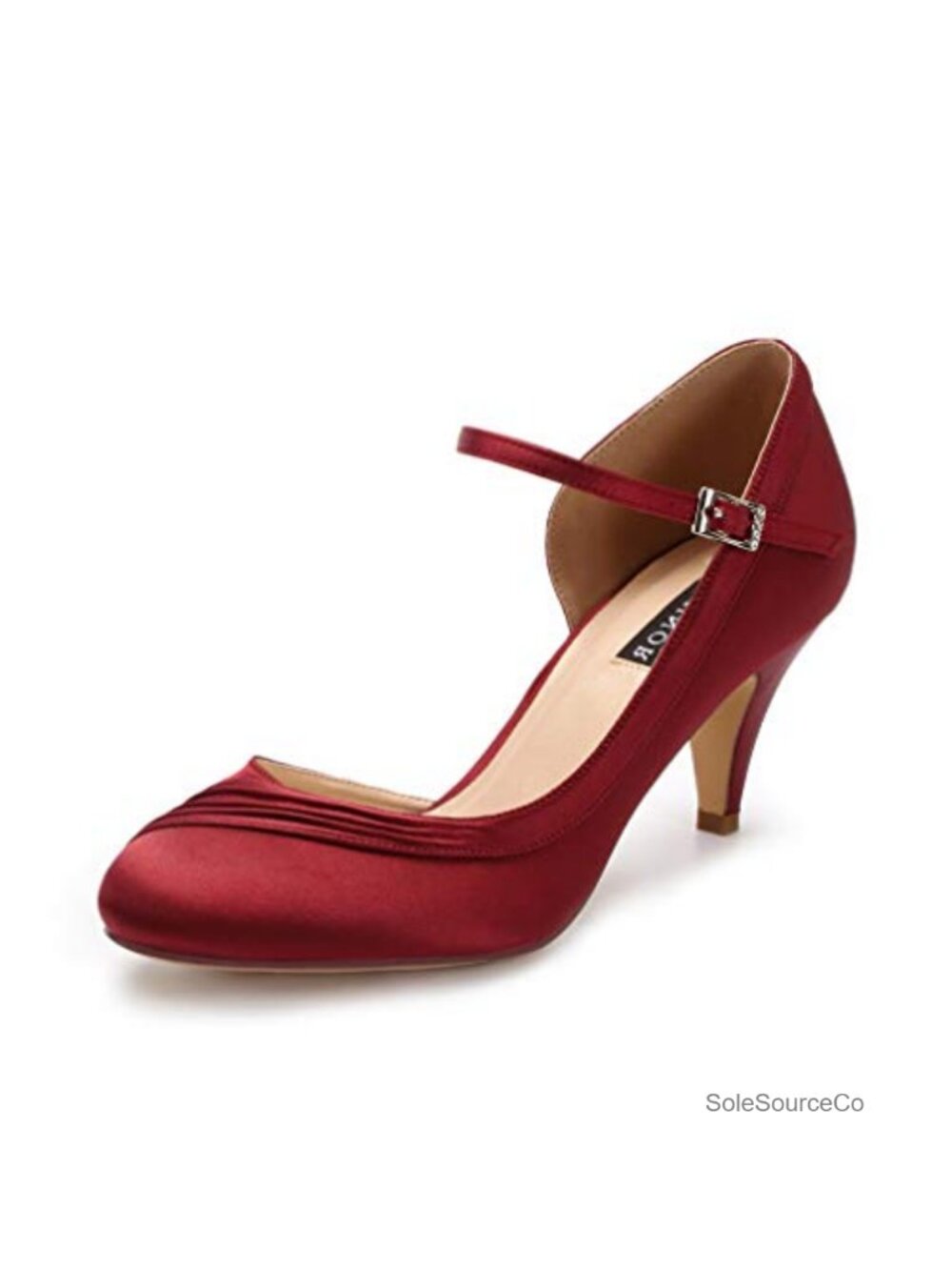 ERIJUNOR Women's Kitten Heels Satin Low Heel Closed Toe Ankle Strap Evening